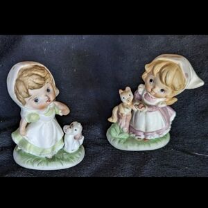 2 Vintage Homco Figures- Little Girl W/A Puppy & Little Girl W/A Kitten-GUC!